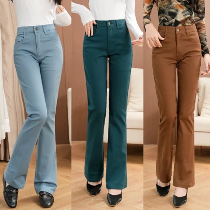 2024 Women's Four Seasons New Mid Rise Micro Flare Jeans Elastic Comfortable Casual Pants